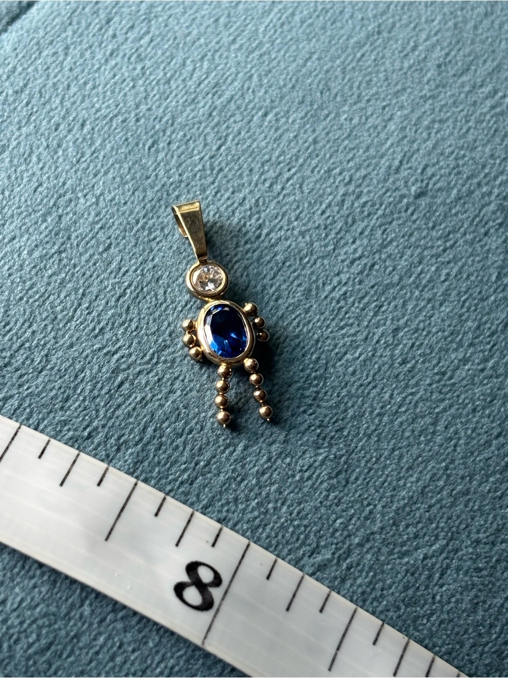 Vintage 14K Gold Birthstone Boy Charm Pendant with Sapphire and CZ - September